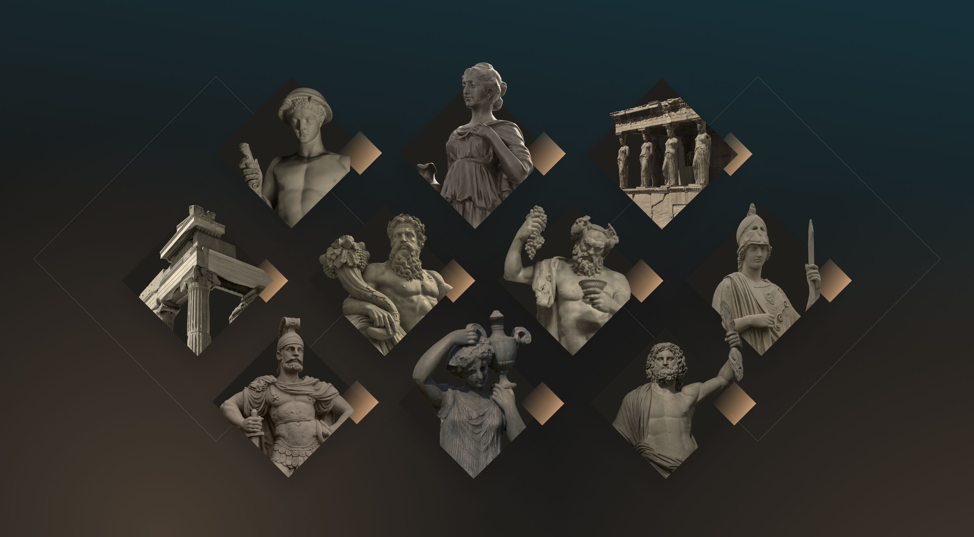 collages made from classical sculptures Acropolium visual identity