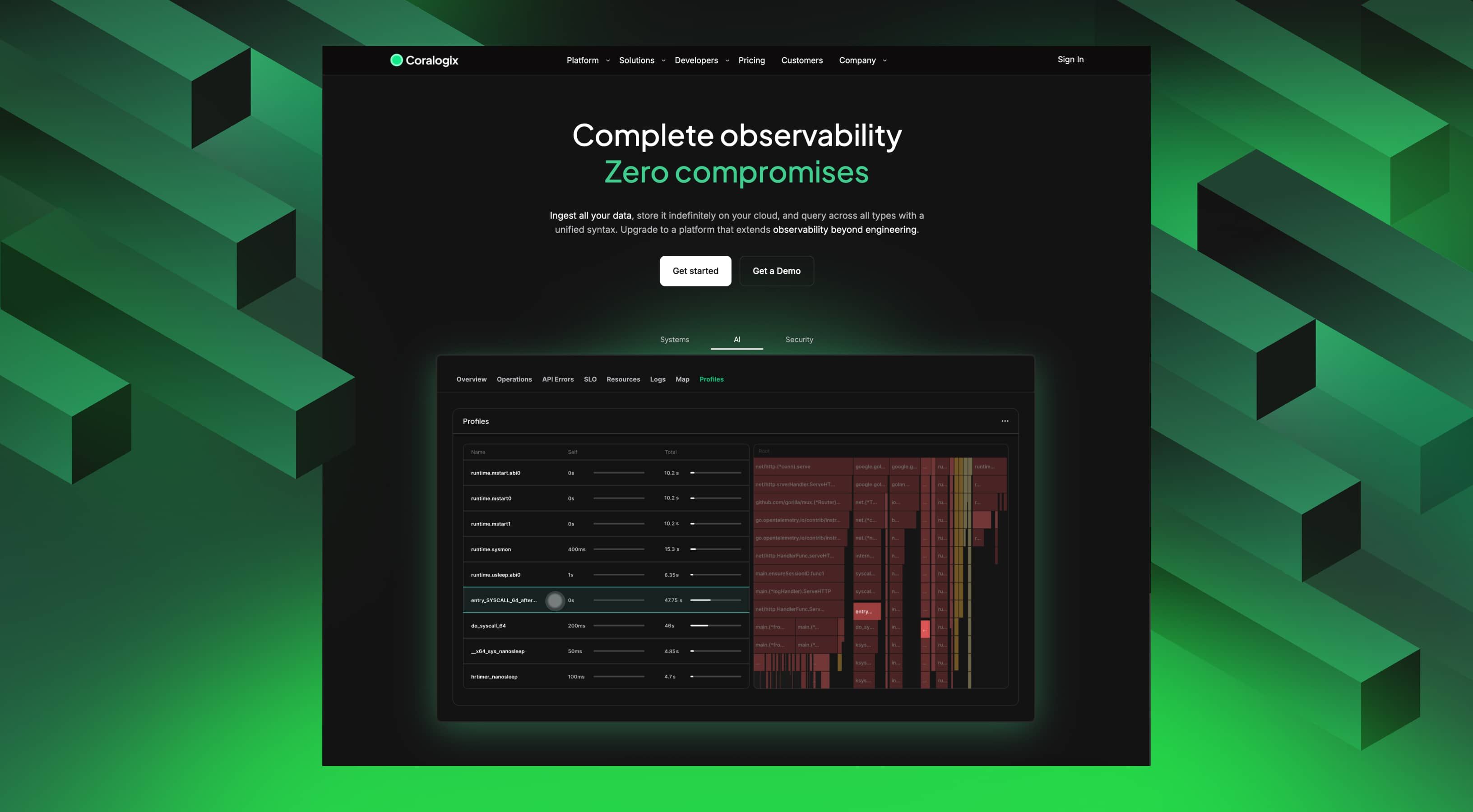 Coralogix website hero screen